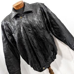 NWOT! NAVARRE LEATHER CO! ITALIAN STONE DESIGN GENUINE BLACK LEATHER JACKET!SZ L